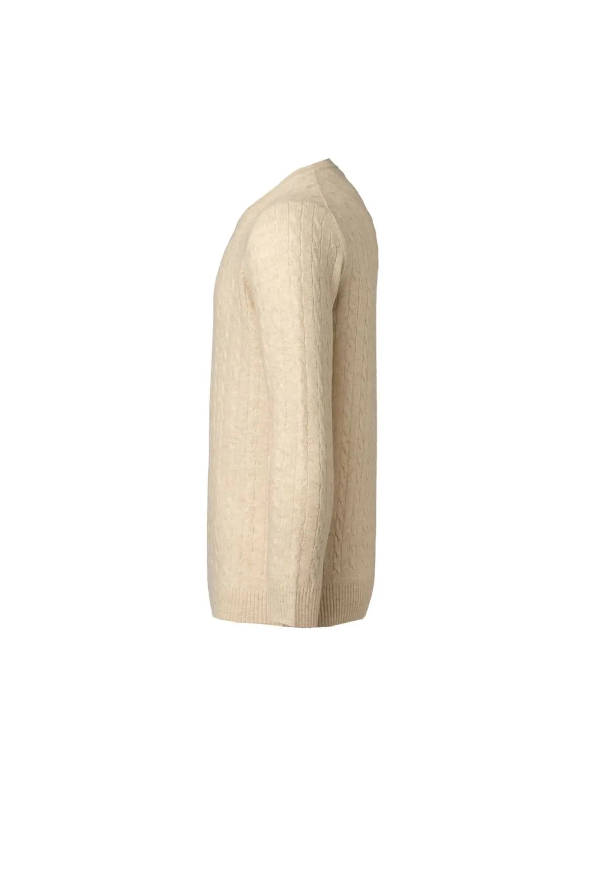 Kum Beji Kamir ve Yün V Yaka Saç Örgülü Uzun Kollu Amerigo Erkek Kazak Silk and Cashmere