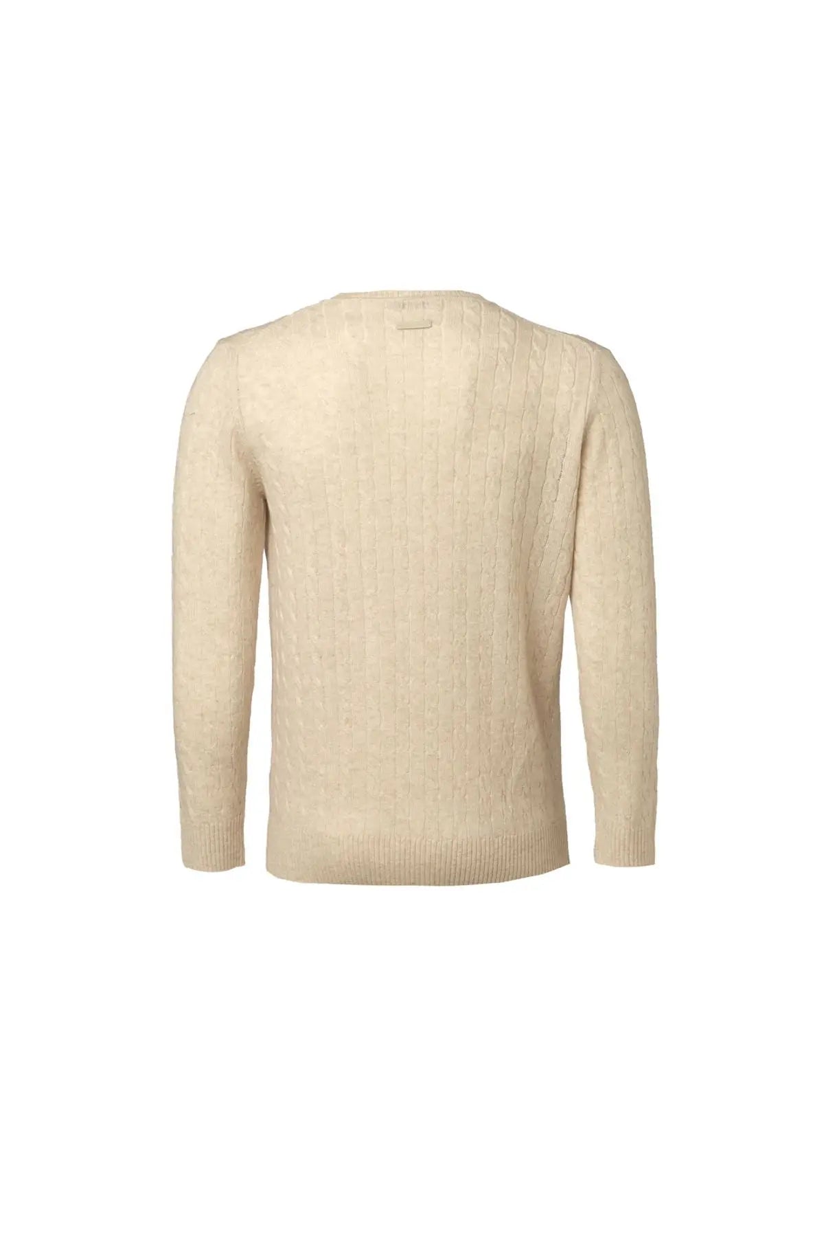 Kum Beji Kamir ve Yün V Yaka Saç Örgülü Uzun Kollu Amerigo Erkek Kazak Silk and Cashmere