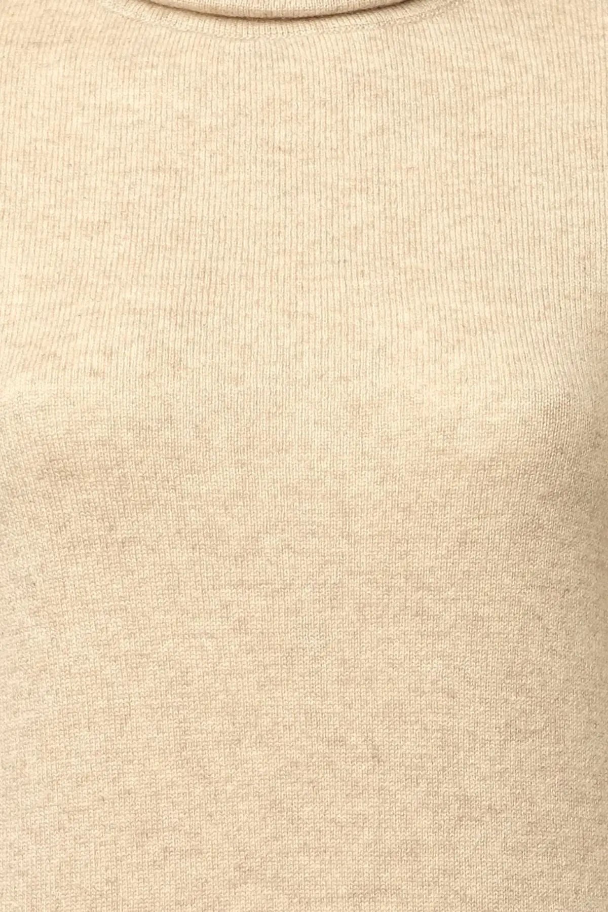 Kum Beji Kaşmir ve Avustralya Yünü Carole  Balıkçı Yaka Uzun Kollu Kazak Silk and Cashmere