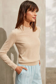 Kum Beji Saf Kamir Giulia Yuvarlak Yaka Uzun Kollu Kazak Silk and Cashmere