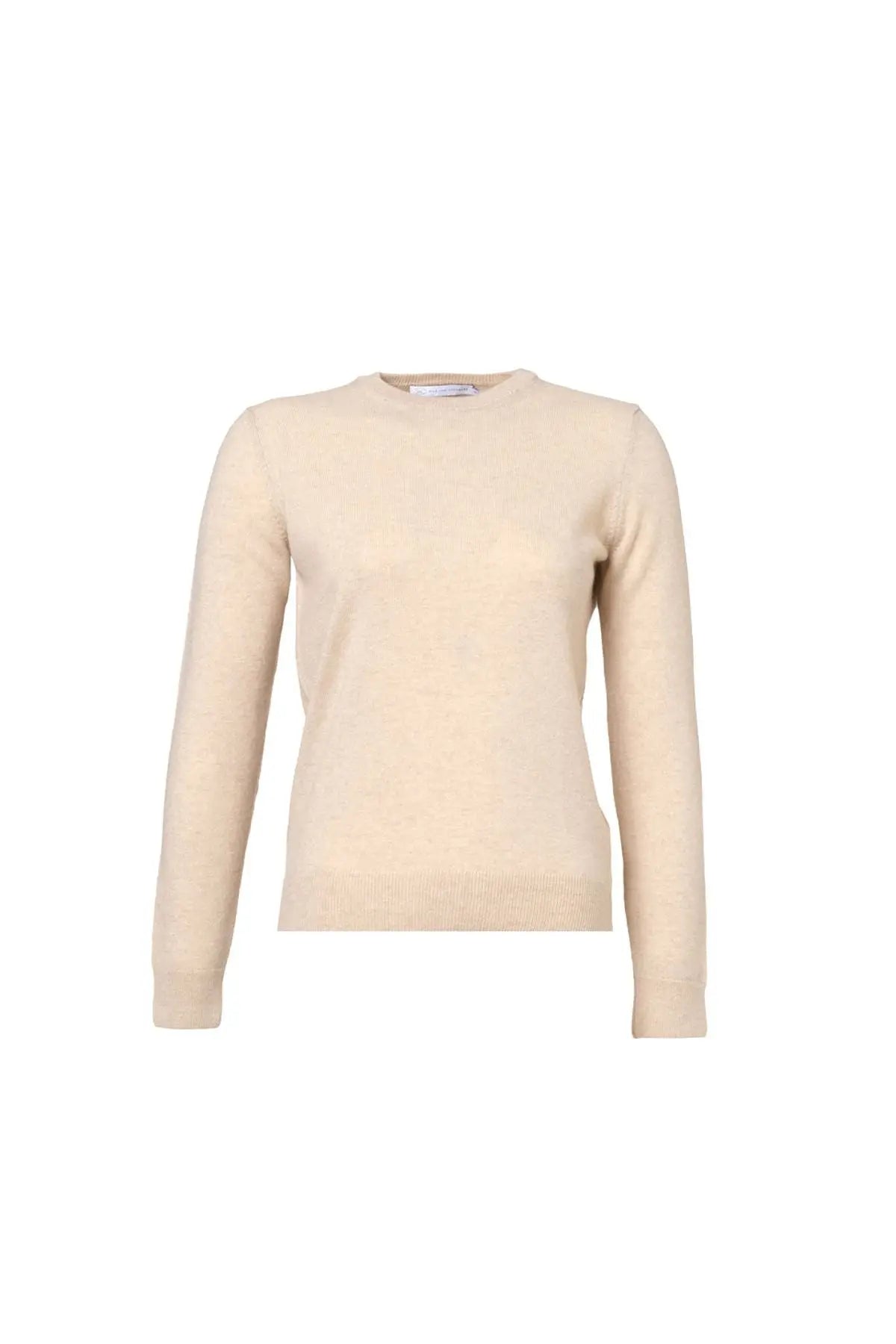 Kum Beji Saf Kamir Giulia Yuvarlak Yaka Uzun Kollu Kazak Silk and Cashmere