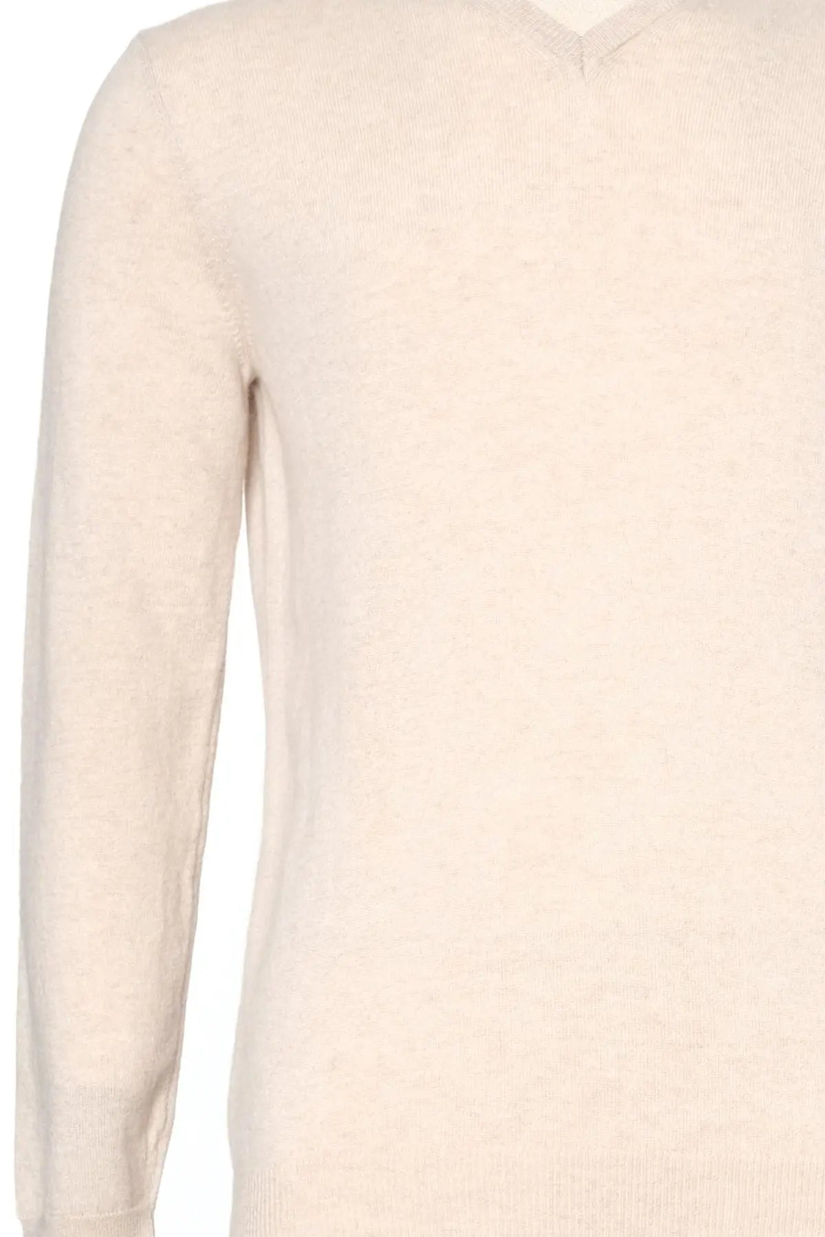 Kum Beji Saf Kamir Gregory V Yaka Uzun Kollu Erkek Kazak Silk and Cashmere