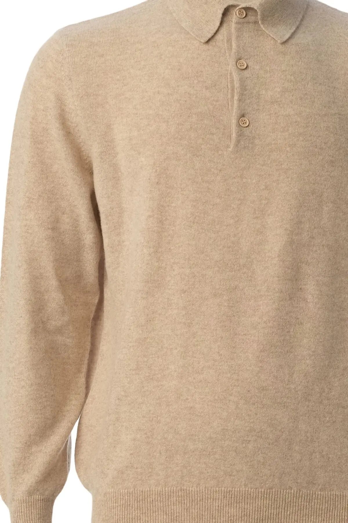 Kum Beji Saf Kamir Polo Yaka Uzun Kollu Erkek Kazak Silk and Cashmere