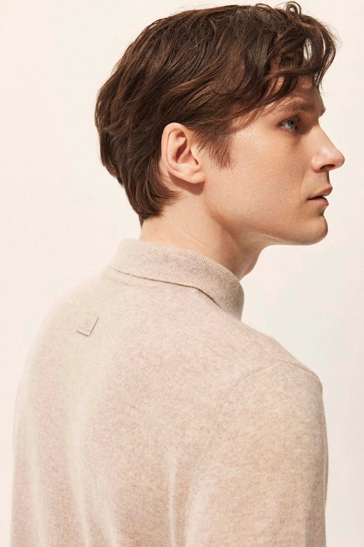 Kum Beji Saf Kamir Polo Yaka Uzun Kollu Erkek Kazak Silk and Cashmere