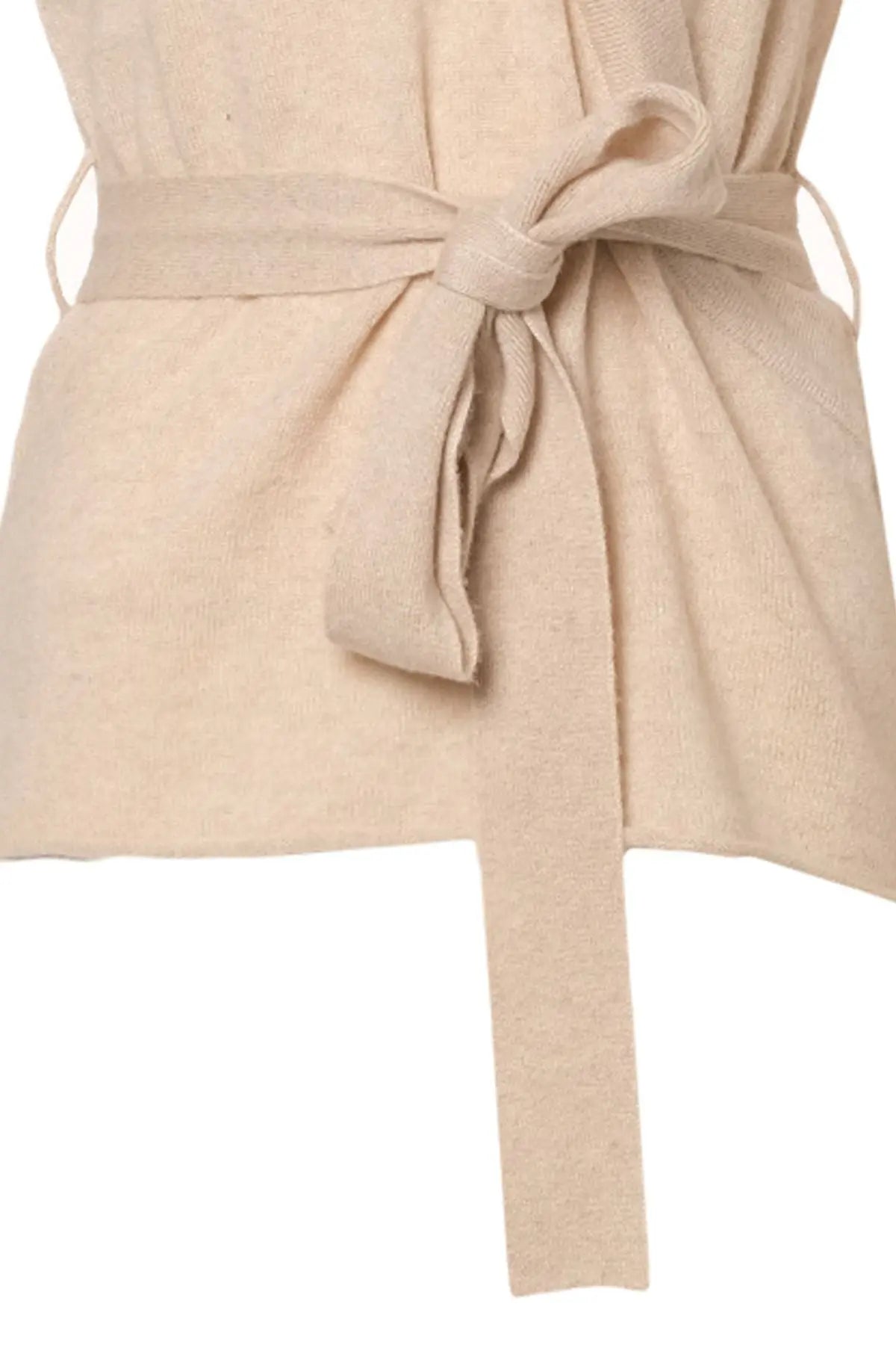 Kum Beji Saf Kaşmir V Yaka Uzun Kollu Kuşaklı Kostir Kadın Kazak Silk and Cashmere