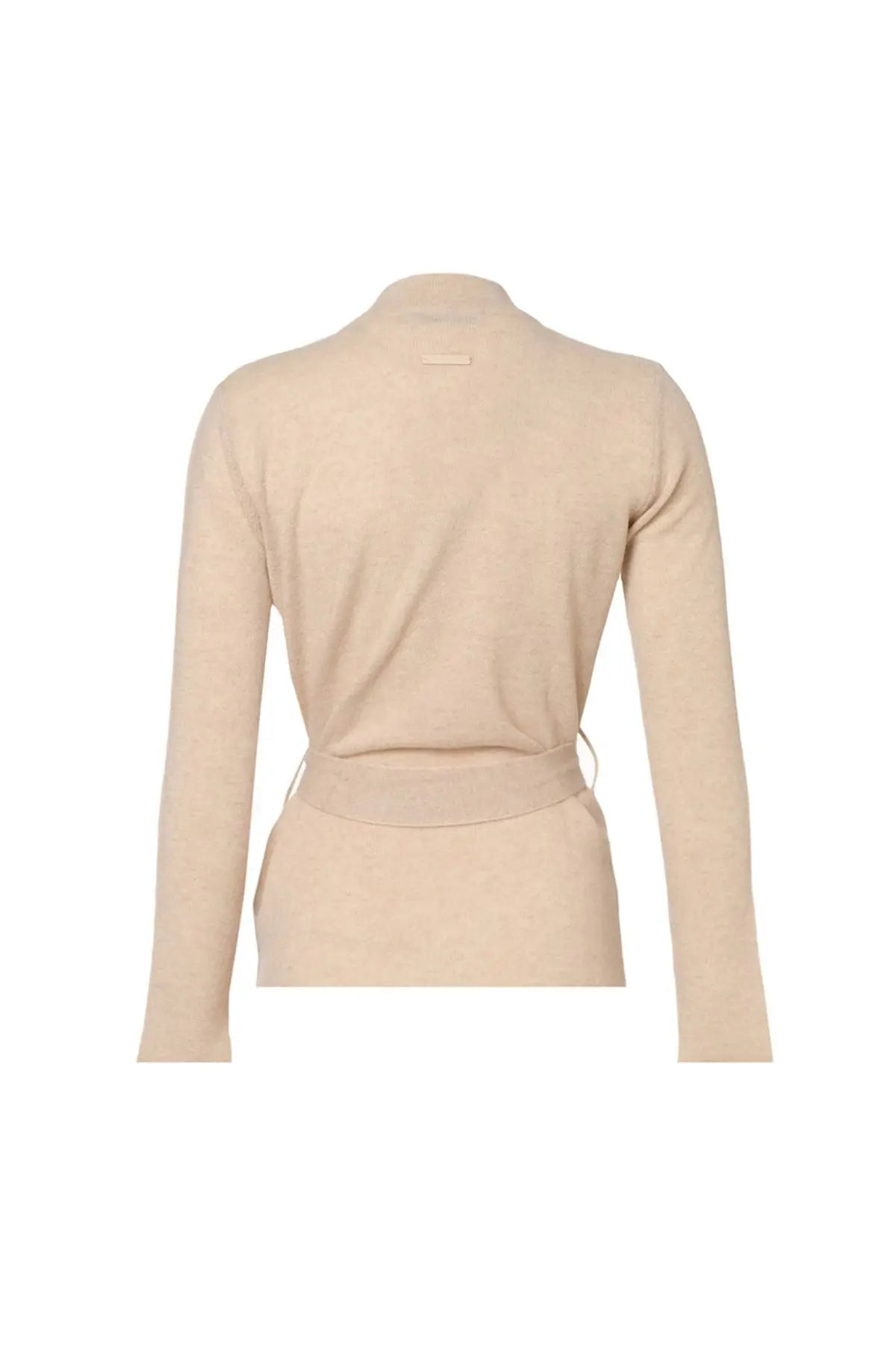 Kum Beji Saf Kaşmir V Yaka Uzun Kollu Kuşaklı Kostir Kadın Kazak Silk and Cashmere