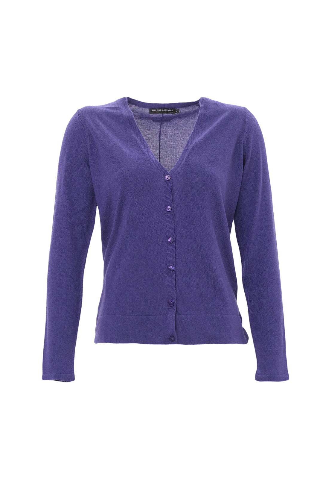 Lacivert Aleyna İpek ve Kaşmir V Yaka Uzun Kollu Kadın Hırka Silk and Cashmere