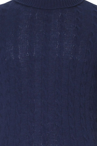 Lacivert Amerigo Avustralya Yünü Kaşmir Saç Örgülü Balıkçı Yaka Uzun Kollu Erkek Kazak Silk and Cashmere