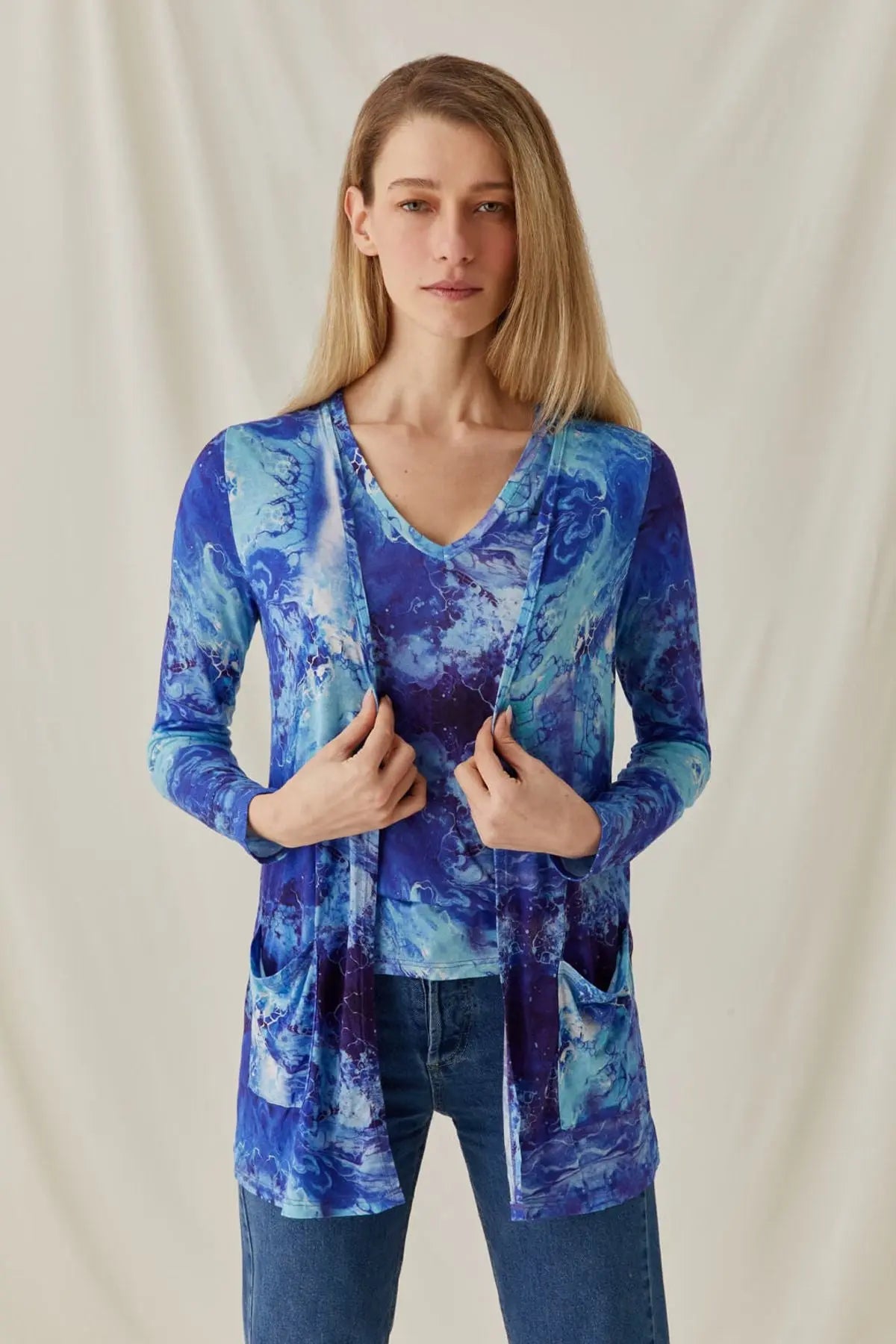 Lacivert İpek Karışımlı Desenli Sirena Penye Hırka Silk and Cashmere