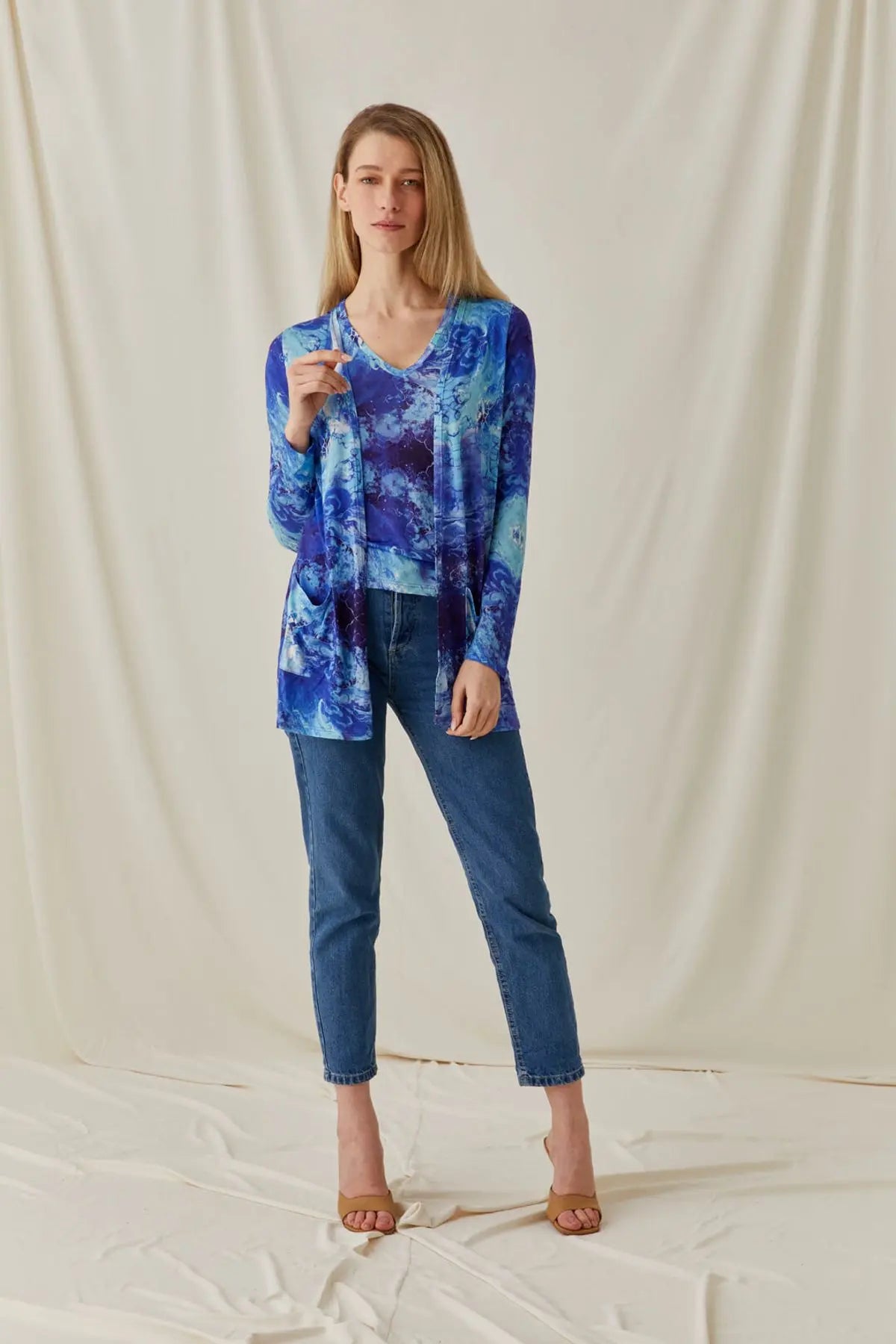 Lacivert İpek Karışımlı Desenli Sirena Penye Hırka Silk and Cashmere