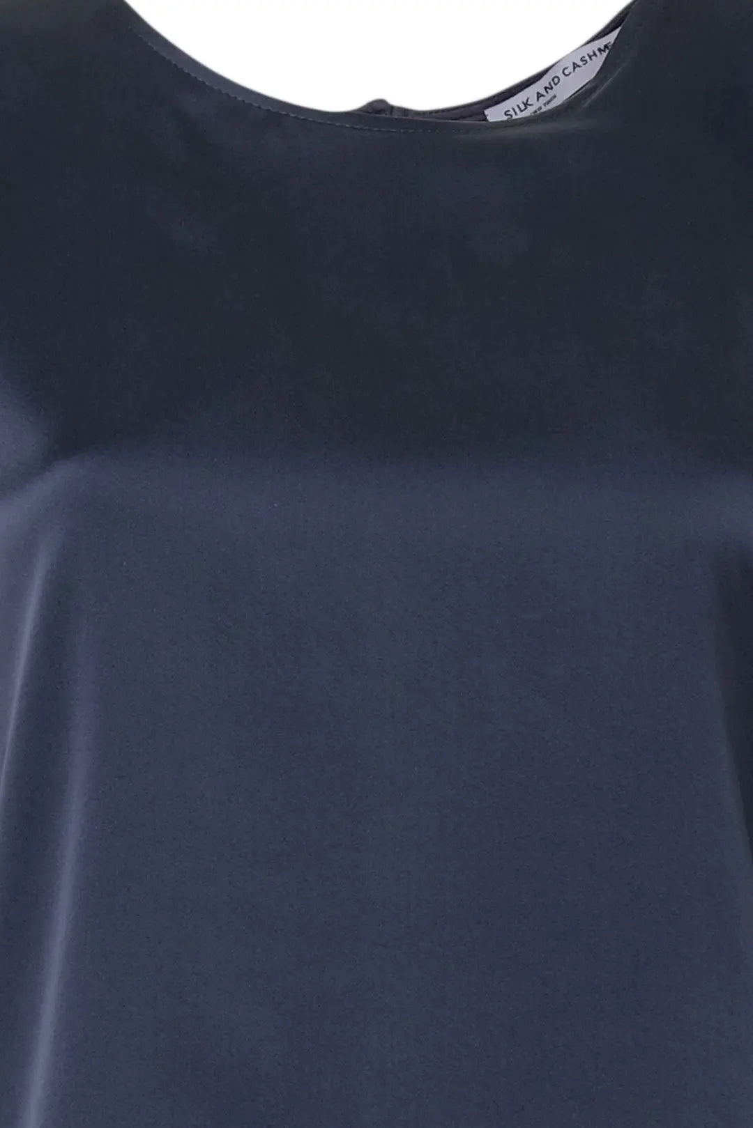 Lacivert İpek Karışımlı Monica Yuvarlak Yaka Kısa Kollu Bluz Silk and Cashmere