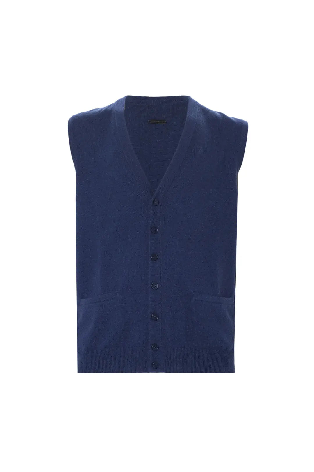 Lacivert Jan Saf Kamir V Yaka Erkek Yelek Silk and Cashmere