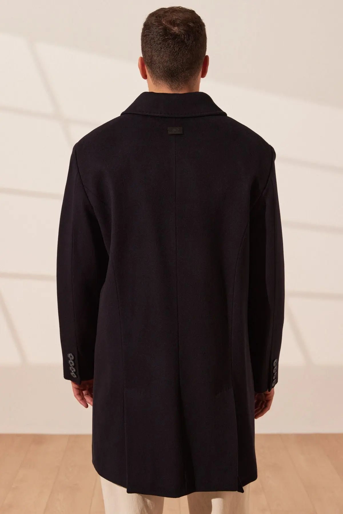 Lacivert Kaşmir Karışımlı Erkek Kaban Silk and Cashmere