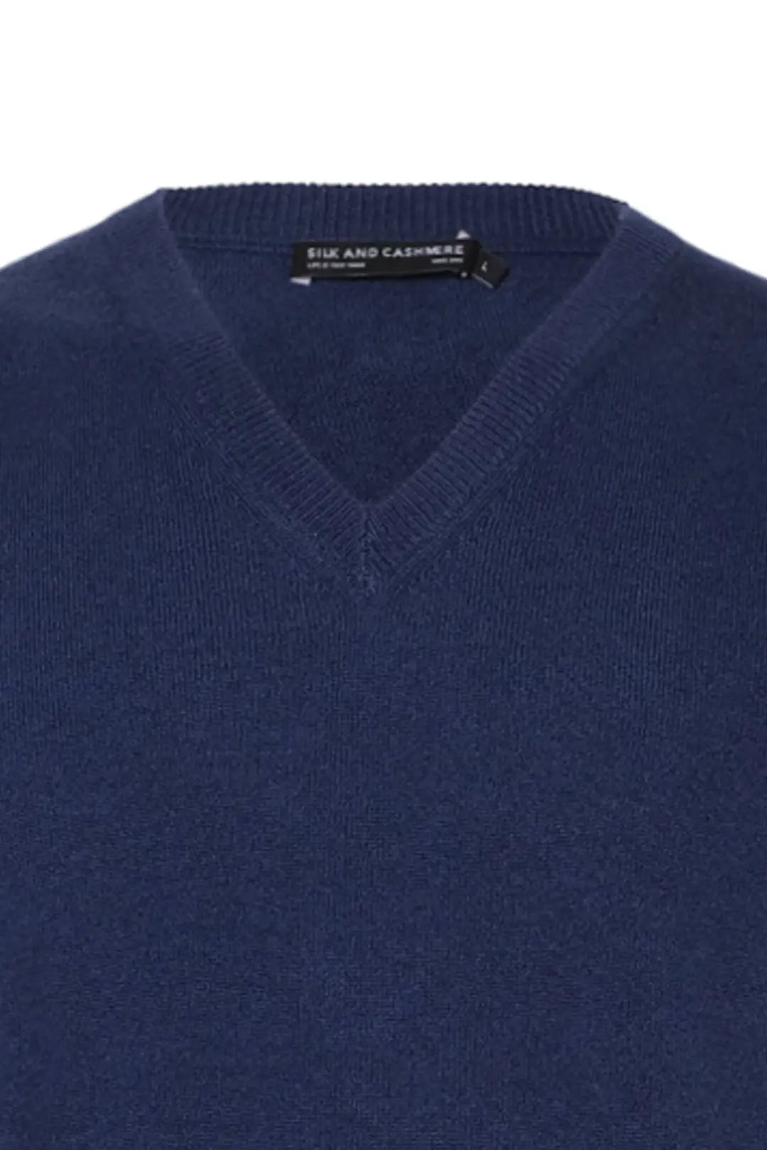 Lacivert Saf Kamir Gio V Yaka Erkek Süveter Silk and Cashmere