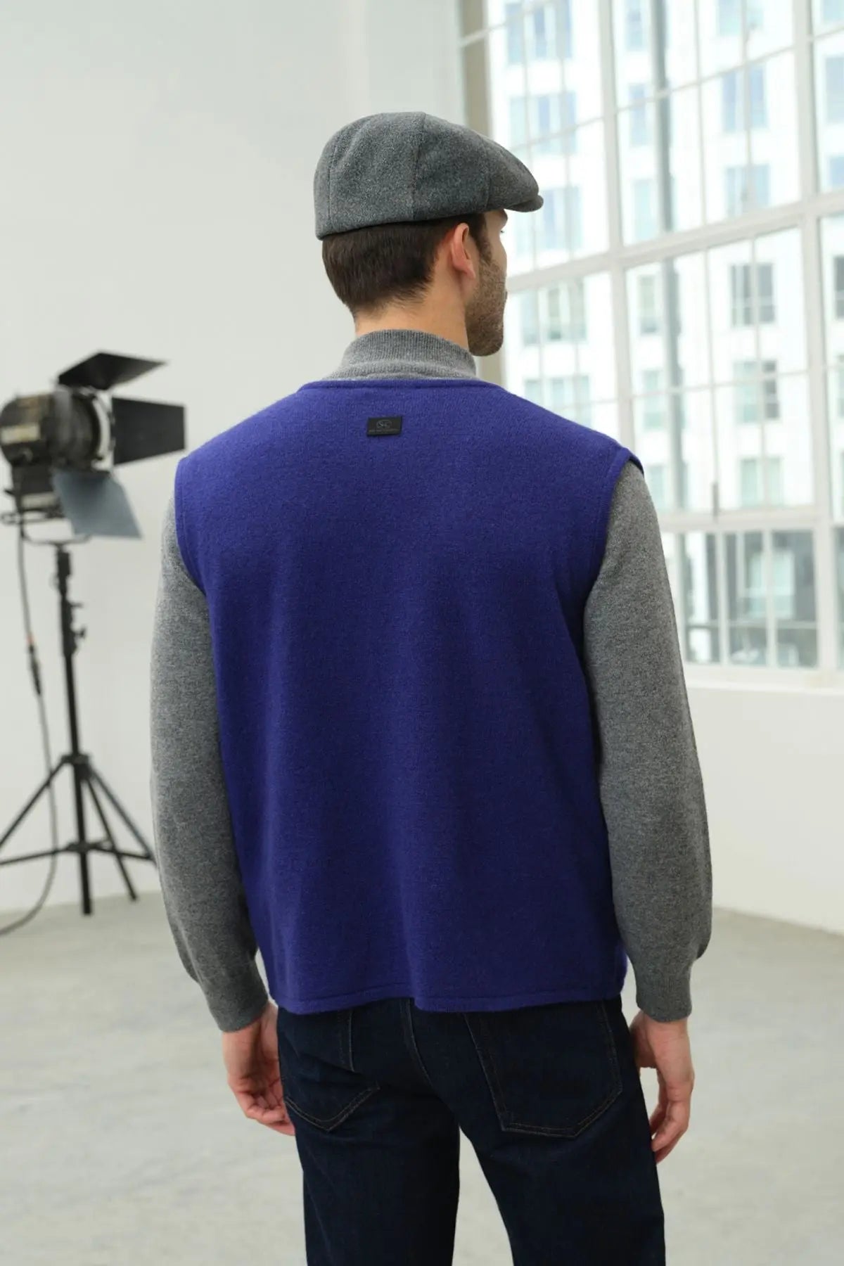 Lacivert Saf Kamir Valdes V Yaka Erkek Yelek Silk and Cashmere