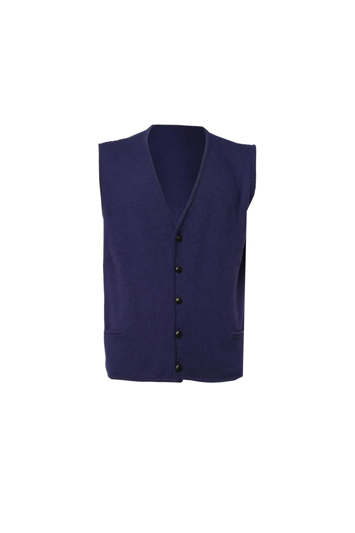 Lacivert Saf Kamir Valdes V Yaka Erkek Yelek Silk and Cashmere