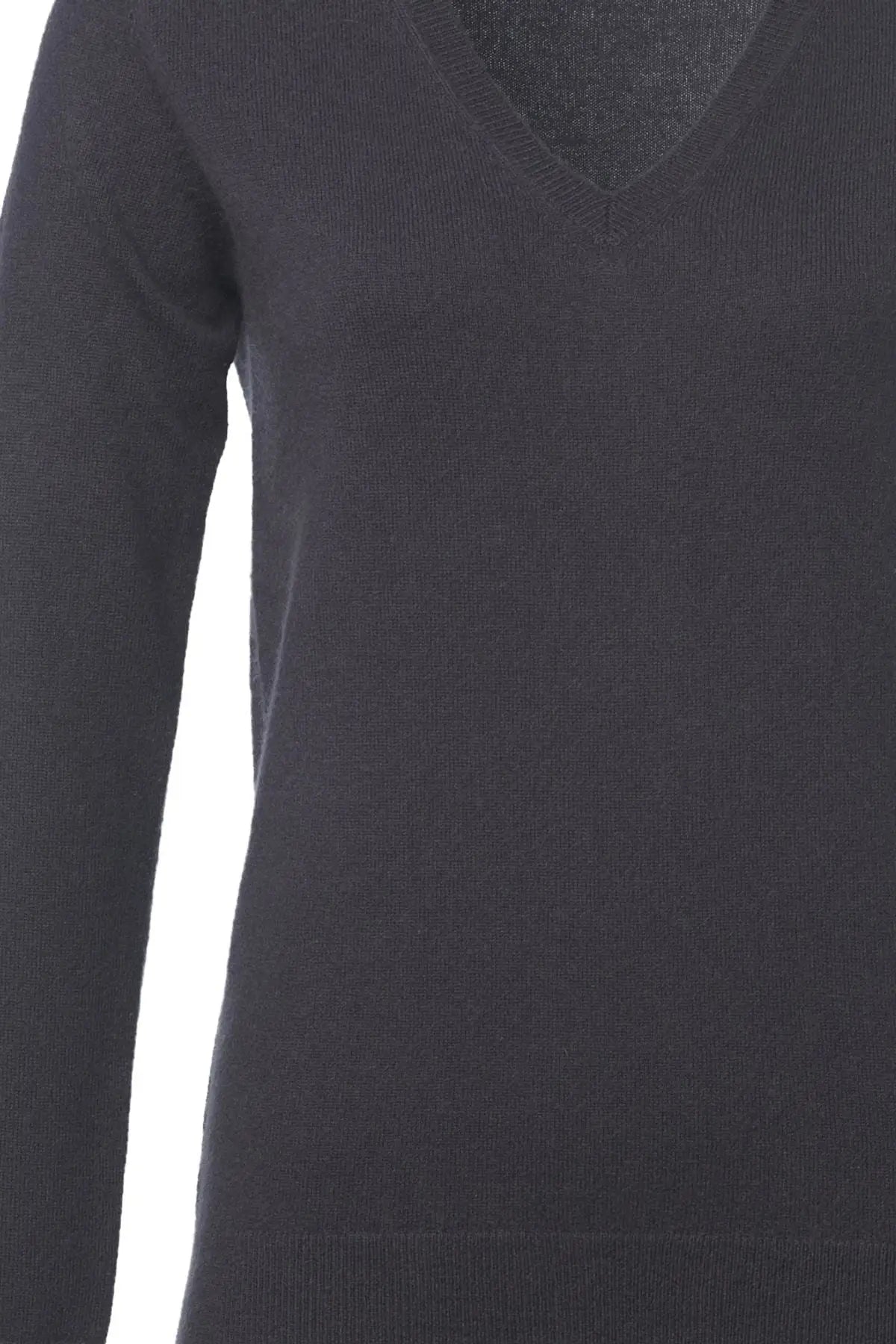 Lacivert Saf Kamir Veronique V Yaka Uzun Kollu Kazak Silk and Cashmere