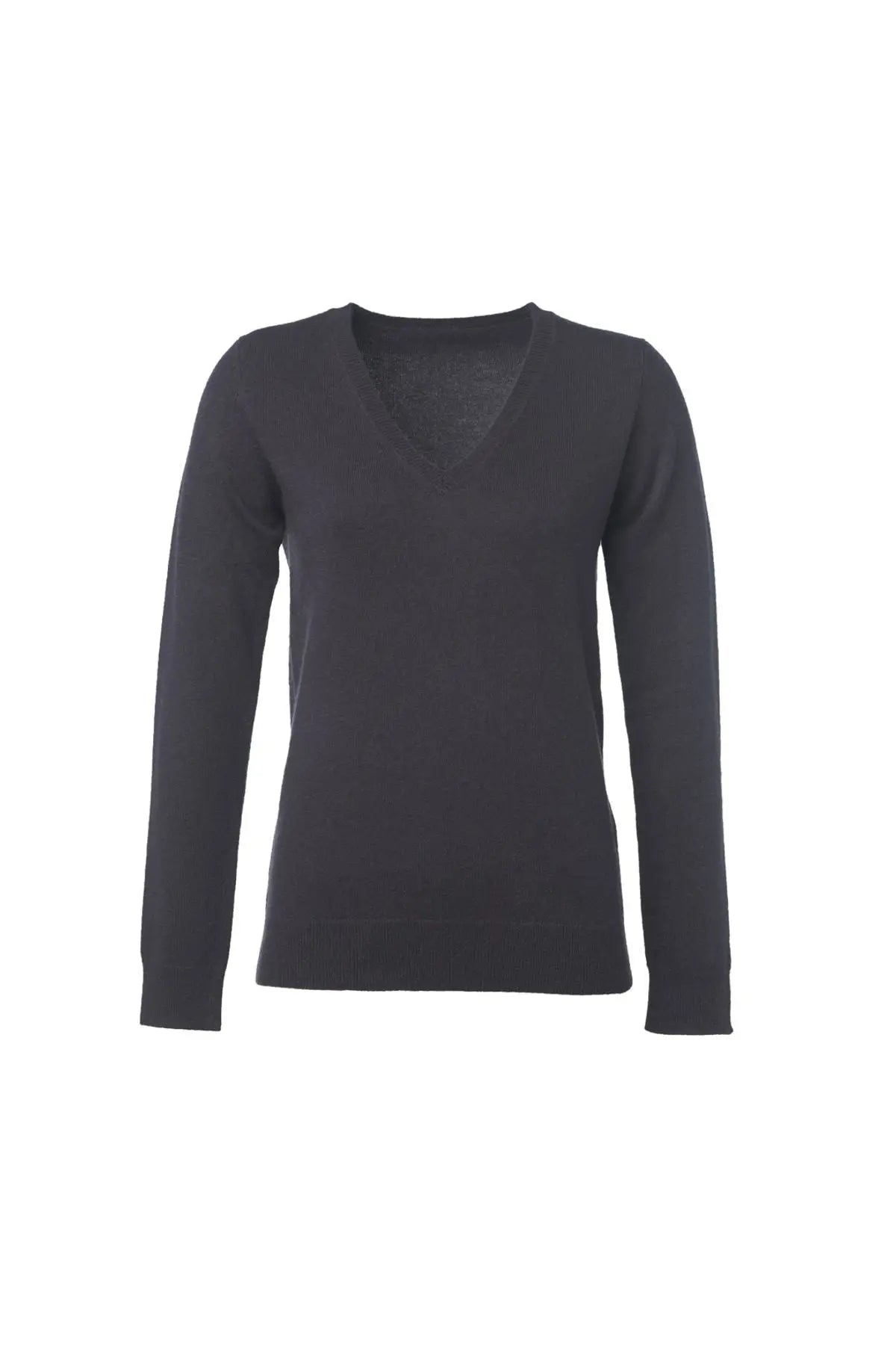 Lacivert Saf Kamir Veronique V Yaka Uzun Kollu Kazak Silk and Cashmere