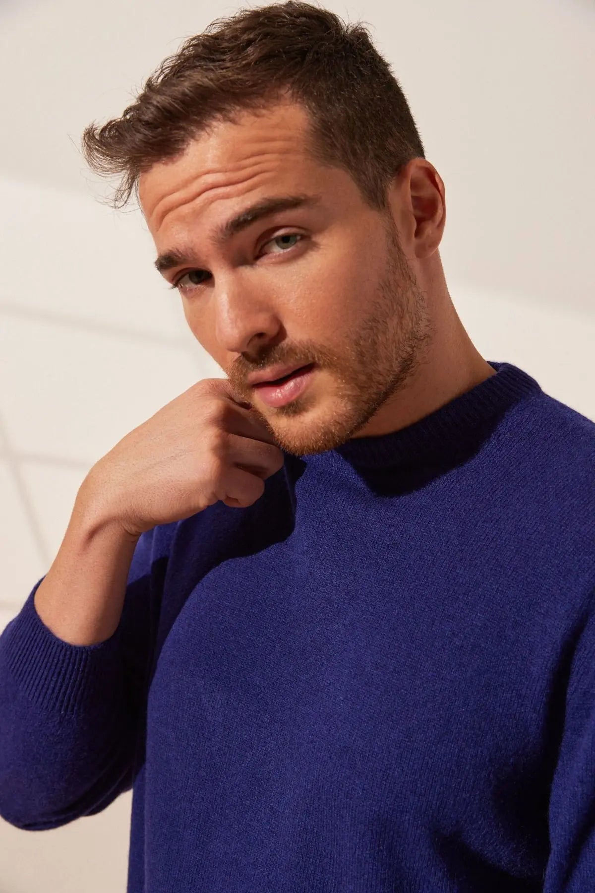 Lacivert Saf Kamir Yuvarlak Yaka Uzun Kollu Vincent Kazak Silk and Cashmere