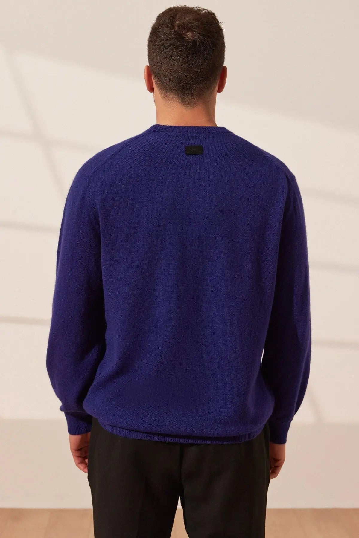 Lacivert Saf Kamir Yuvarlak Yaka Uzun Kollu Vincent Kazak Silk and Cashmere