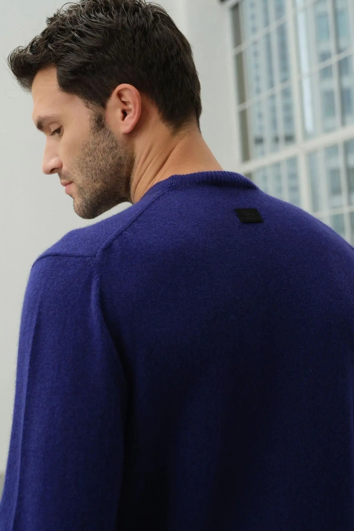 Lacivert Saf Kamir Yuvarlak Yaka Uzun Kollu Vincent Kazak Silk and Cashmere