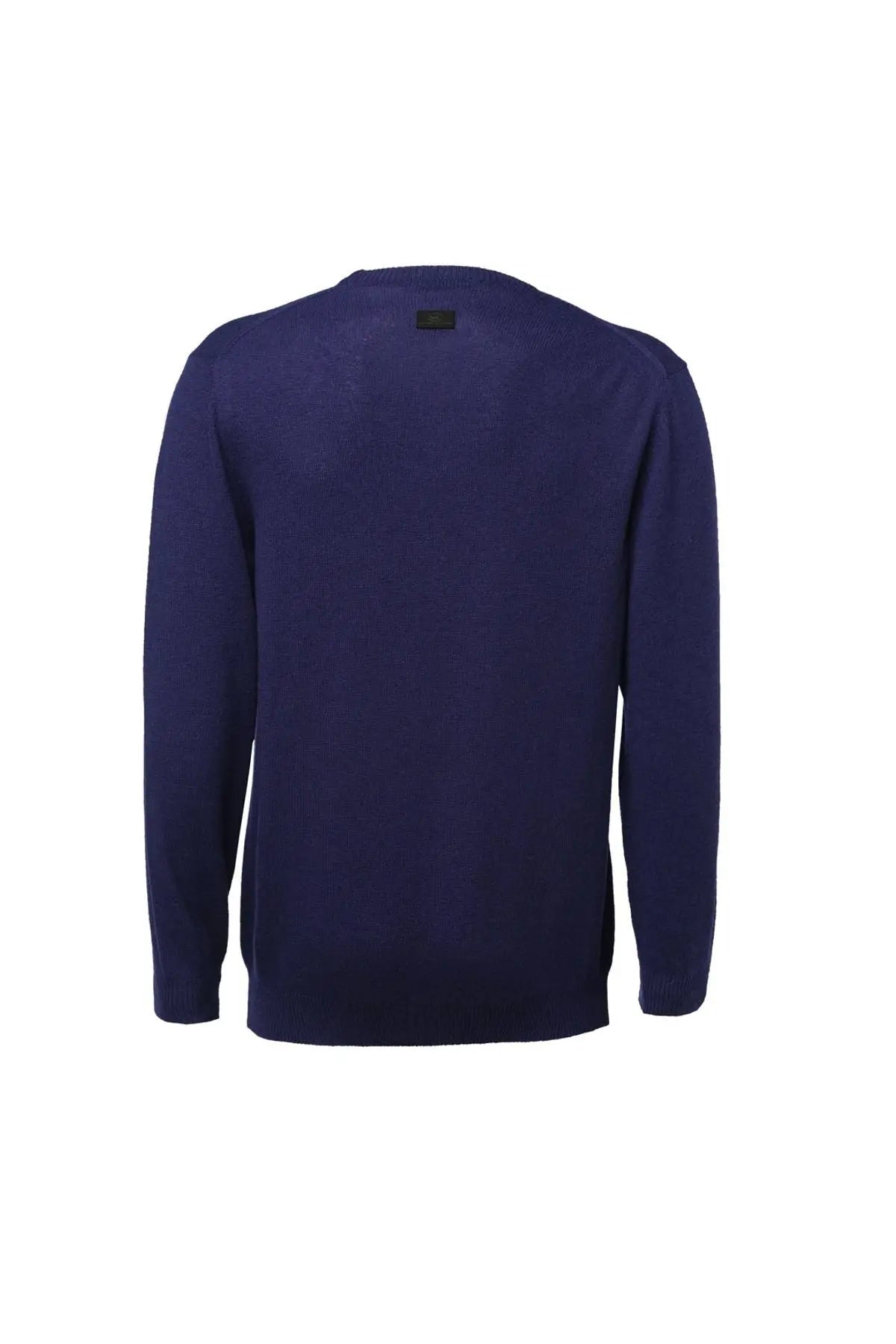 Lacivert Saf Kamir Yuvarlak Yaka Uzun Kollu Vincent Kazak Silk and Cashmere