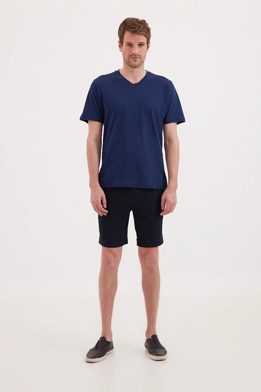 Lacivert & More Erkek V Yaka  Kısa Kollu Pamuk Tişört Silk and Cashmere