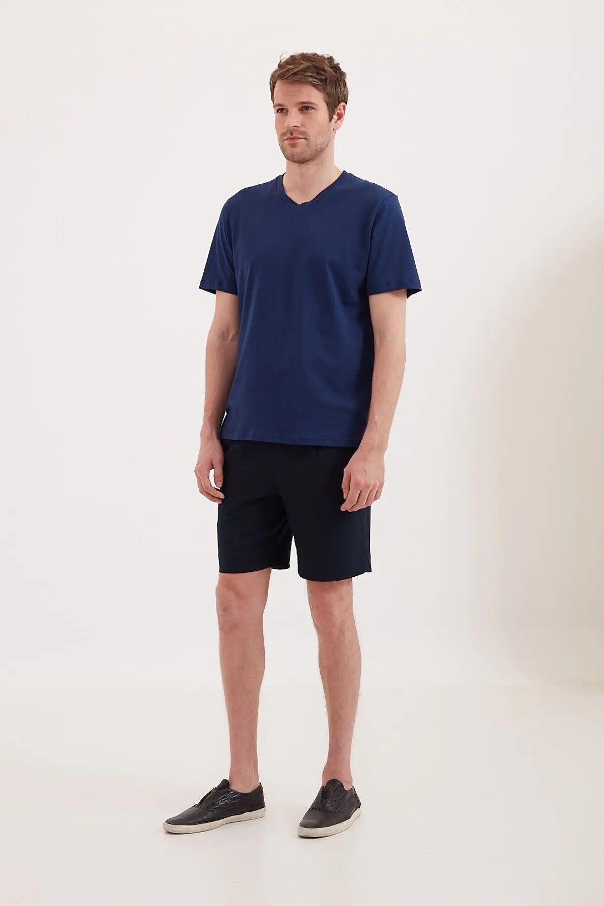 Lacivert & More Erkek V Yaka  Kısa Kollu Pamuk Tişört Silk and Cashmere