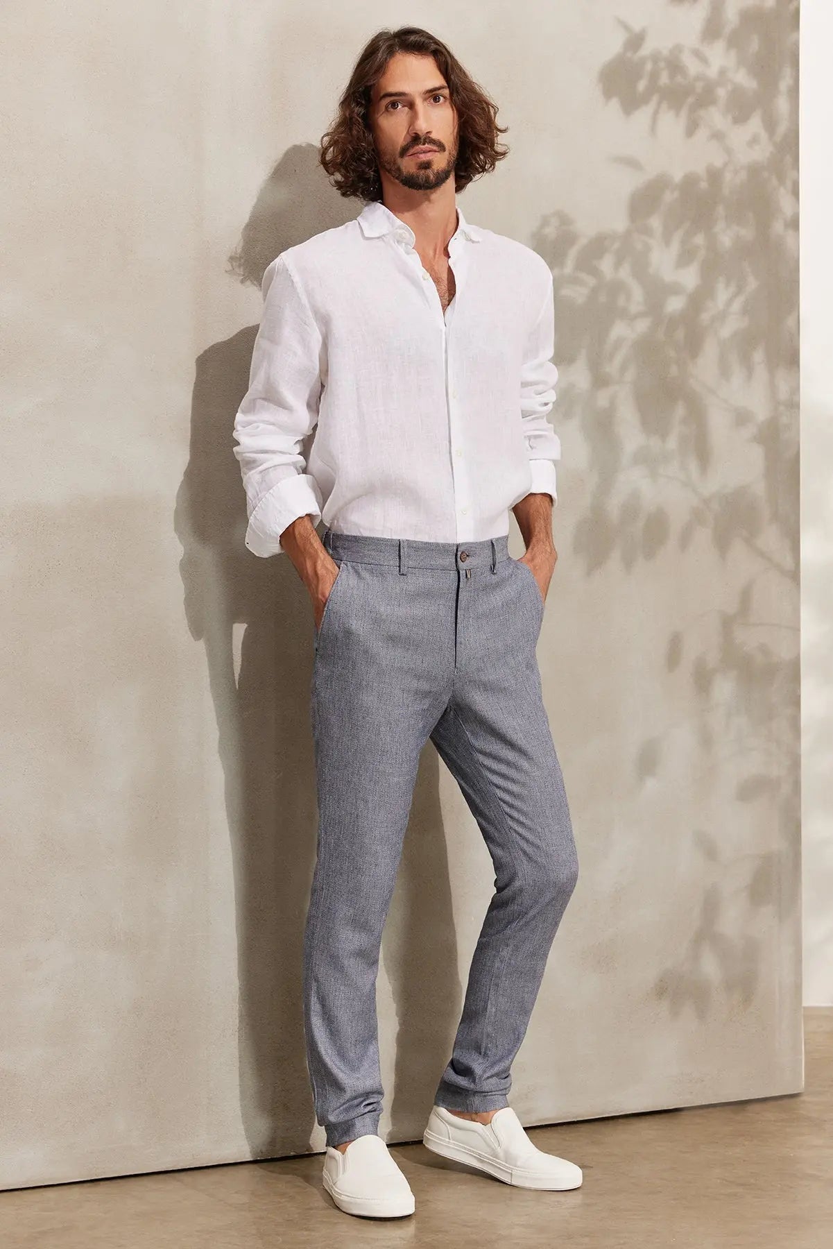 Lacivert & More Leon Ketenli Beli Lastik Detayl Erkek Pantolon Silk and Cashmere