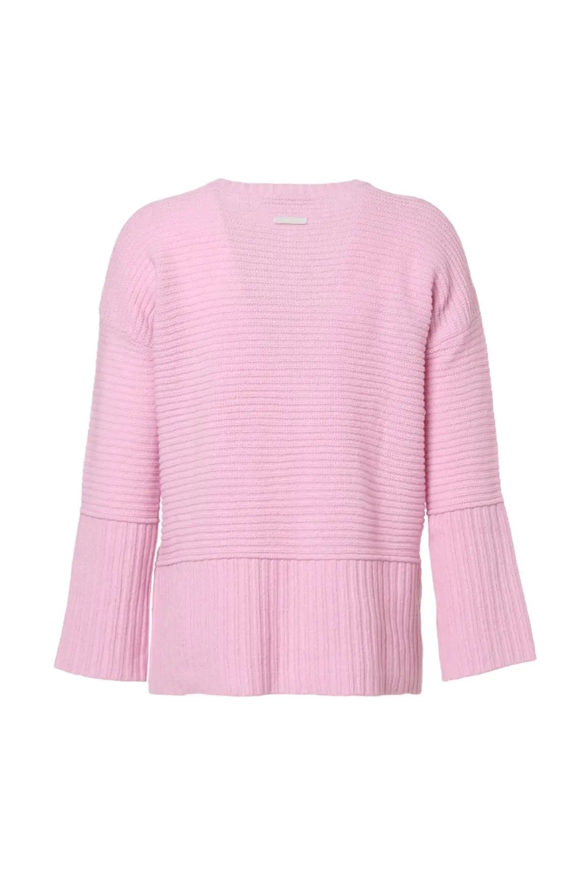 Lila Saf Yün Fabiana Yuvarlak Yaka Uzun Kollu Kadn Kazak Silk and Cashmere