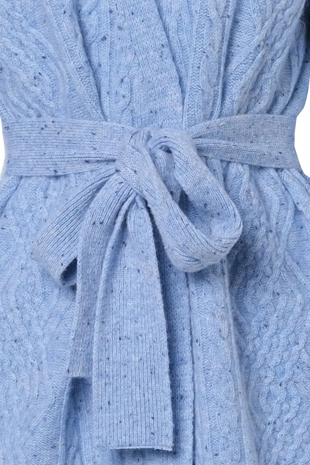 Mavi Aurora Avustralya Yünü Kaşmir Saç Örgülü Kuşaklı Uzun Kollu Kadın Hırka Silk and Cashmere