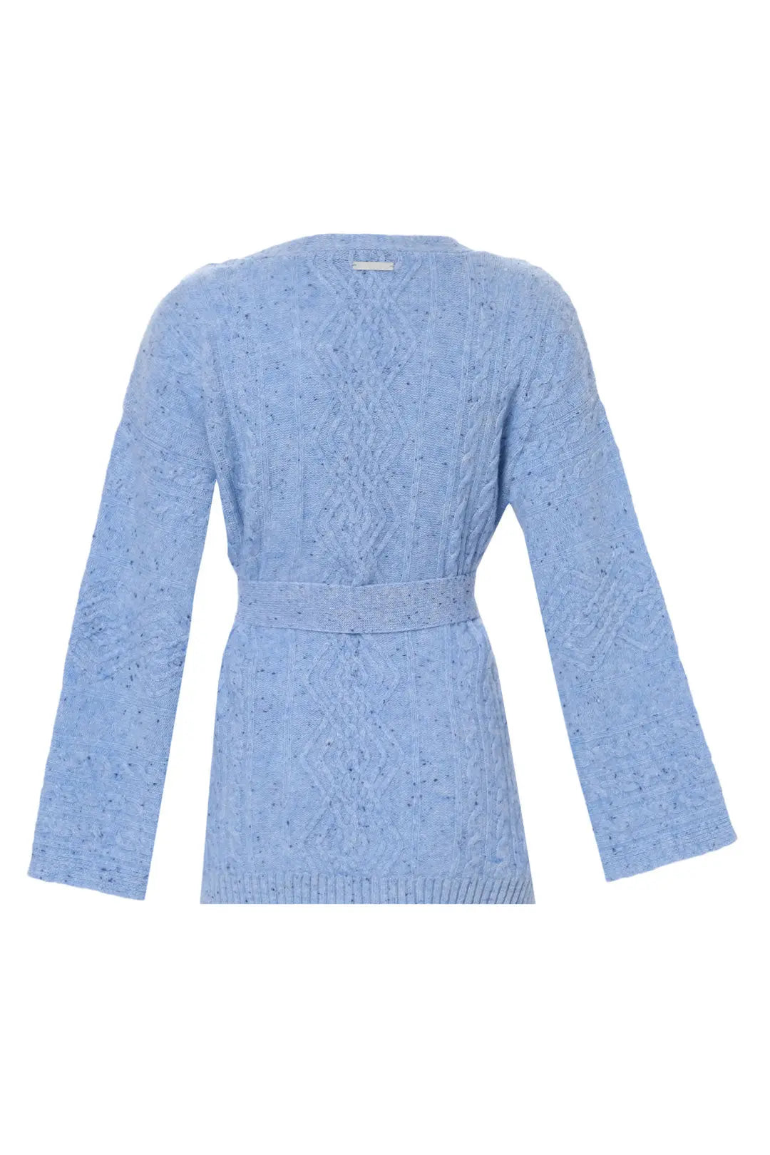 Mavi Aurora Avustralya Yünü Kaşmir Saç Örgülü Kuşaklı Uzun Kollu Kadın Hırka Silk and Cashmere