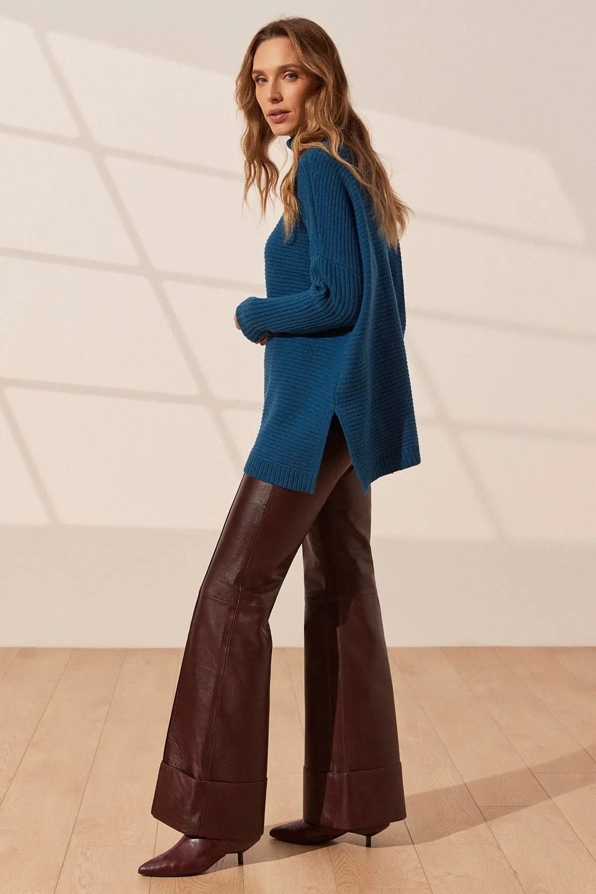 Mavi Fabiana Yün Ribana Detaylı Balıkçı Yaka Uzun Kollu Kazak Silk and Cashmere