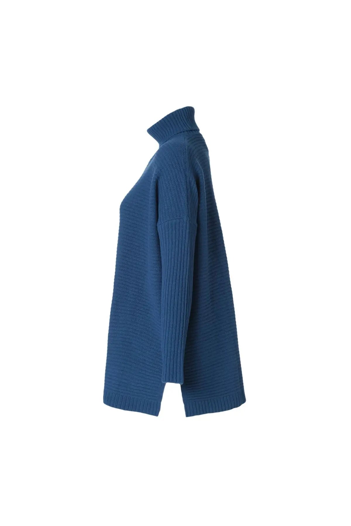 Mavi Fabiana Yün Ribana Detaylı Balıkçı Yaka Uzun Kollu Kazak Silk and Cashmere