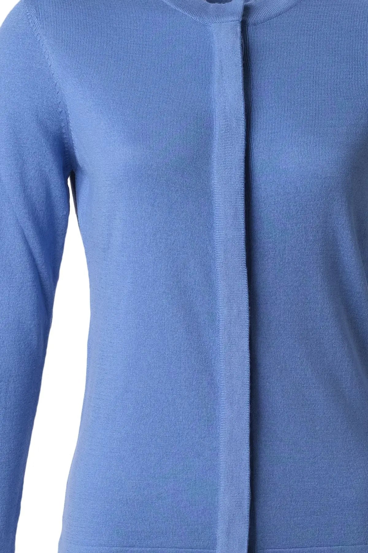 Mavi İpek Karışımlı Aleyna Yuvarlak Yaka Uzun Kollu Hırka Silk and Cashmere