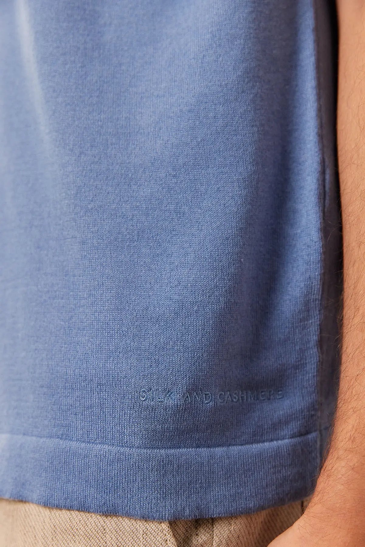 Mavi İpek Pamuk Kısa Kollu Quentin Erkek Triko Gömlek Silk and Cashmere