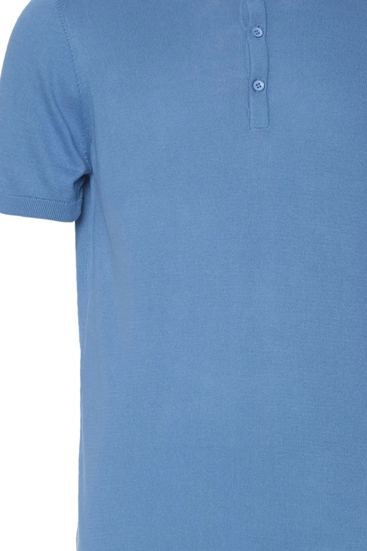 Mavi İpek Pamuk Polo Yaka Kısa Kollu Quentin Erkek Triko Tişört Silk and Cashmere