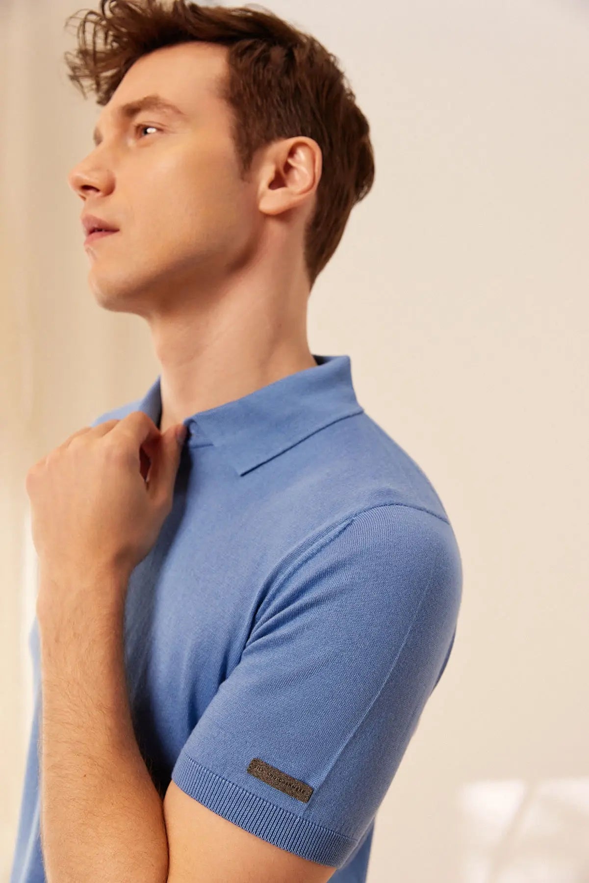 Mavi İpek Pamuk Polo Yaka Kısa Kollu Quentin Erkek Triko Tişört Silk and Cashmere