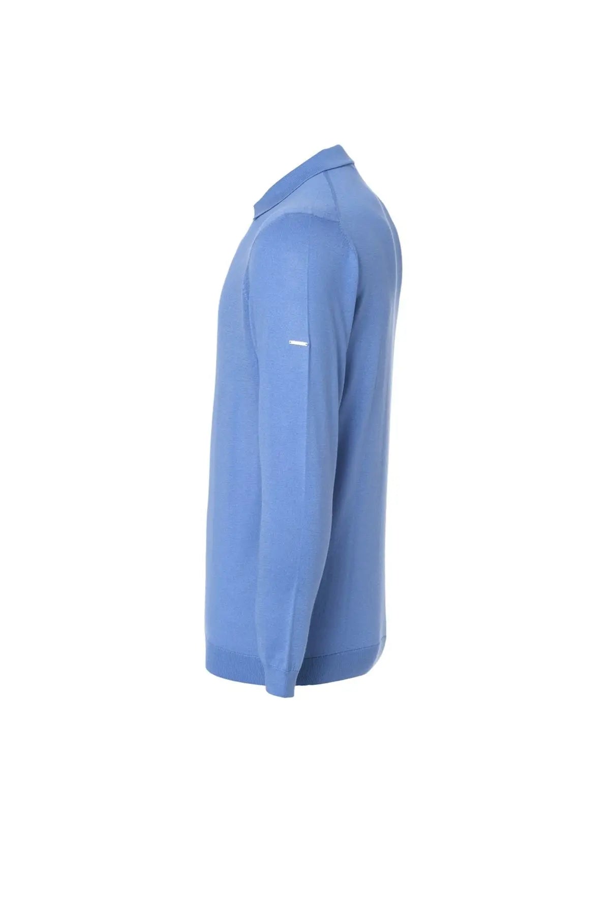 Mavi İpek ve Kaşmir Polo Yaka Uzun Kollu Utku Erkek Triko Silk and Cashmere