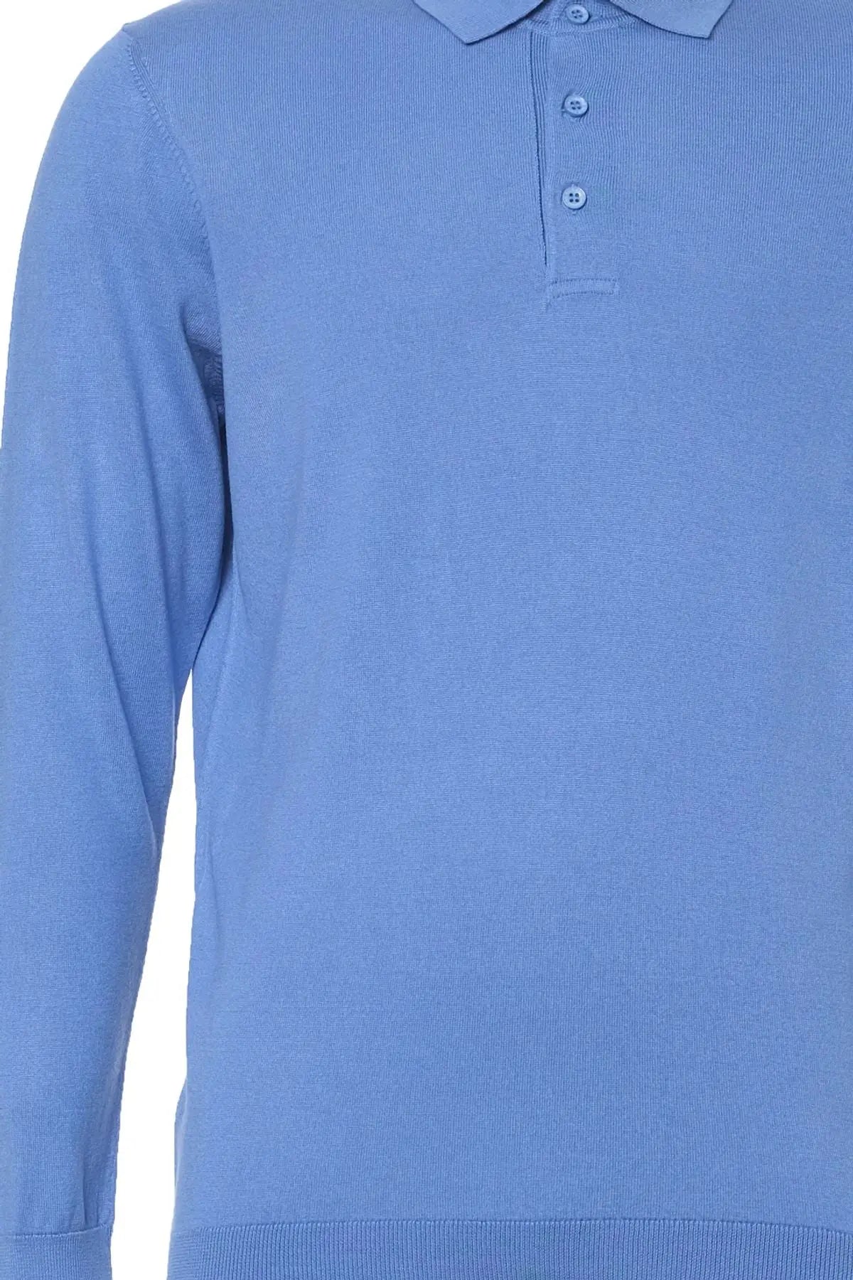 Mavi İpek ve Kaşmir Polo Yaka Uzun Kollu Utku Erkek Triko Silk and Cashmere