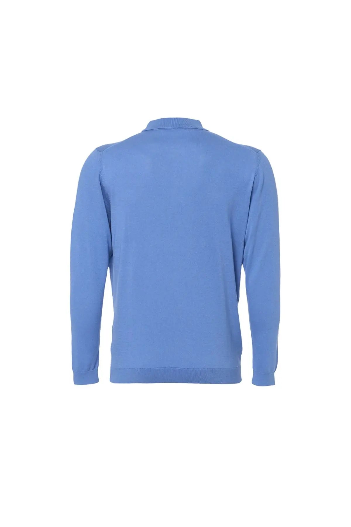 Mavi İpek ve Kaşmir Polo Yaka Uzun Kollu Utku Erkek Triko Silk and Cashmere