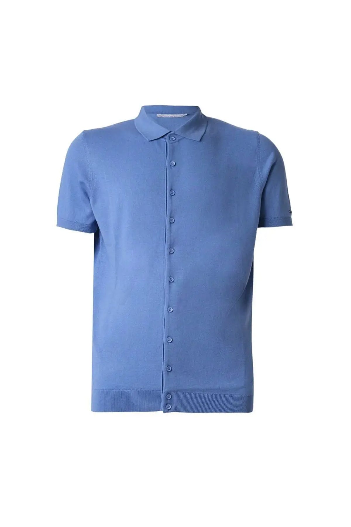 Mavi Kaşmir İpek Utku Kısa Kollu Polo Yaka Triko Gömlek