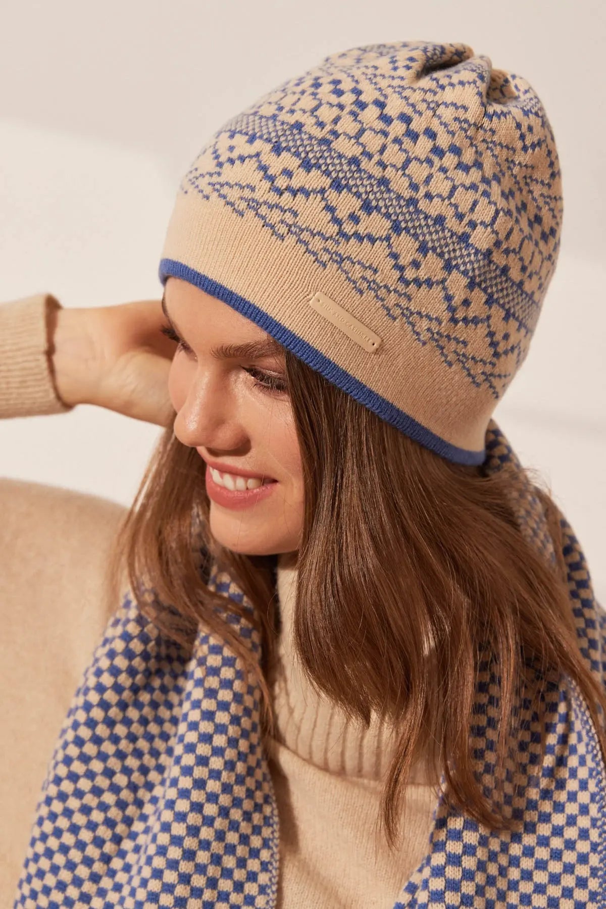 Mavi Lucia Yün Kamir Geometrik Desenli Bere Silk and Cashmere