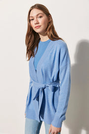 Mavi Saf Kaşmir Angel T Kollu Kuşaklı Hırka Silk and Cashmere