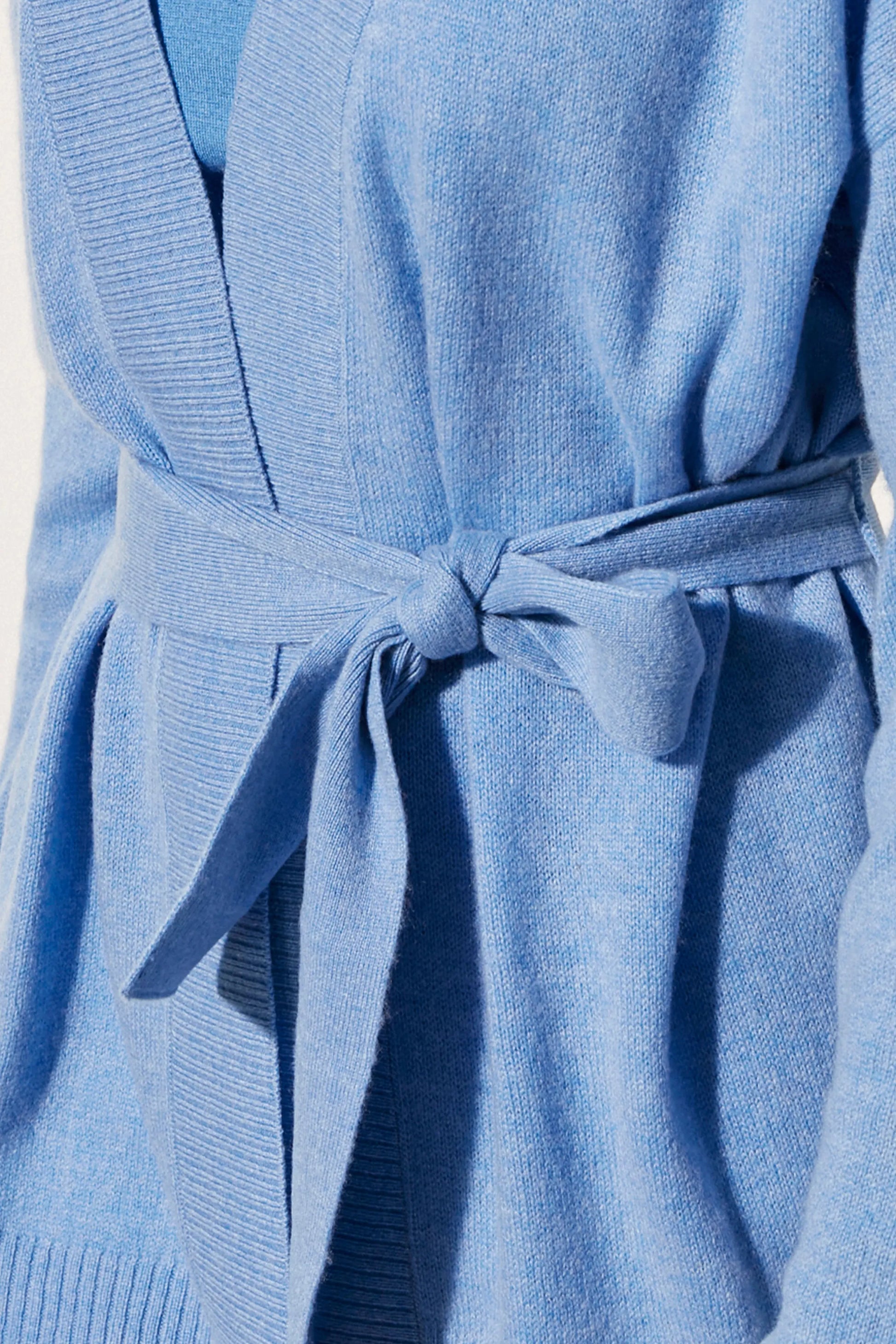 Mavi Saf Kaşmir Angel T Kollu Kuşaklı Hırka Silk and Cashmere