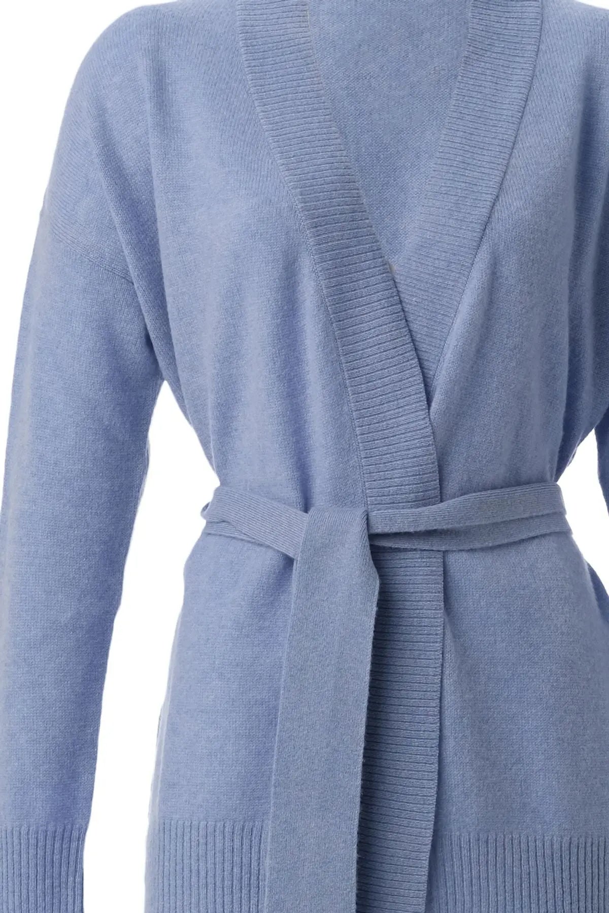 Mavi Saf Kaşmir Angel T Kollu Kuşaklı Hırka Silk and Cashmere