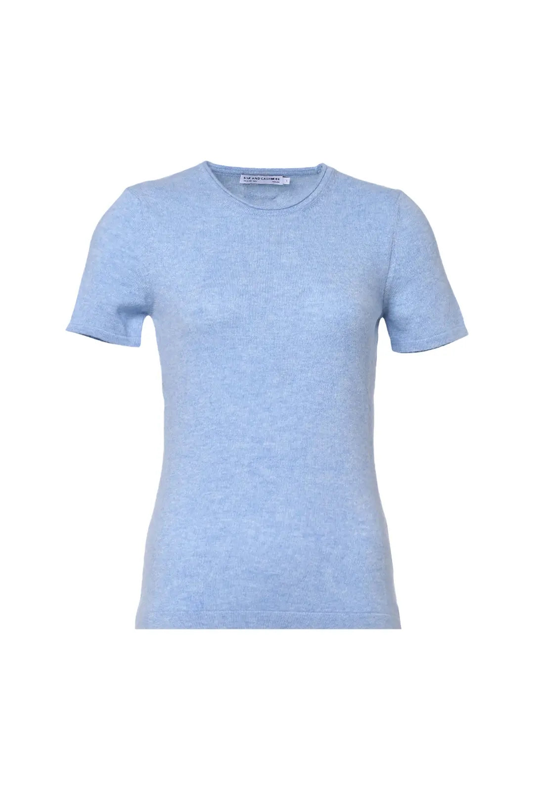 Mavi Saf Kaşmir Basic Yuvarlak Yaka Kısa Kollu Kadın Kazak Silk and Cashmere