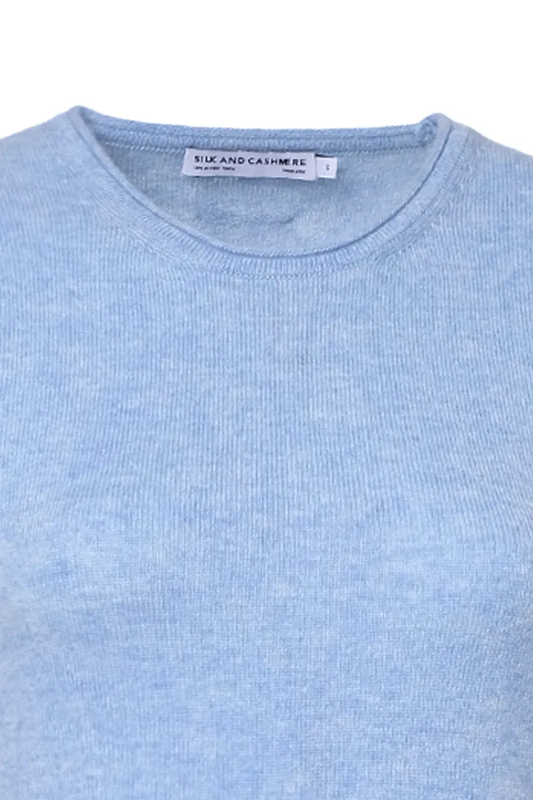 Mavi Saf Kaşmir Basic Yuvarlak Yaka Kısa Kollu Kadın Kazak Silk and Cashmere