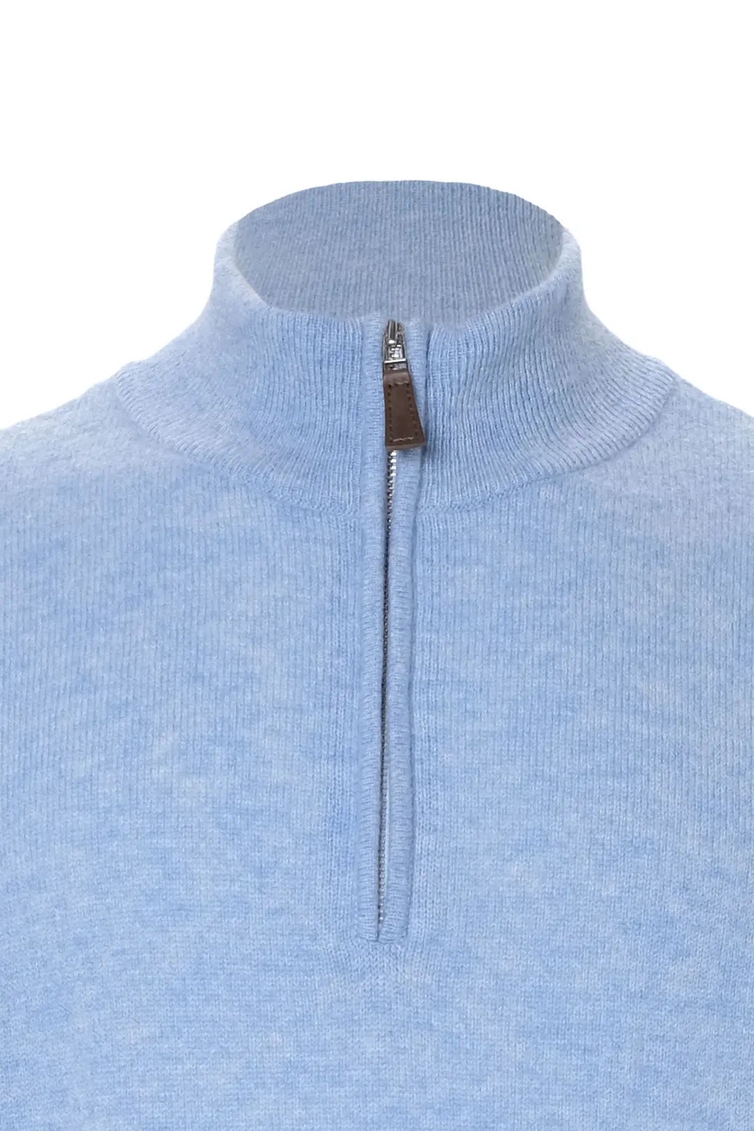 Mavi Saf Kaşmir Fermuarlı Yarım Balıkçı Yaka Uzun Kollu Erkek Kazak Silk and Cashmere