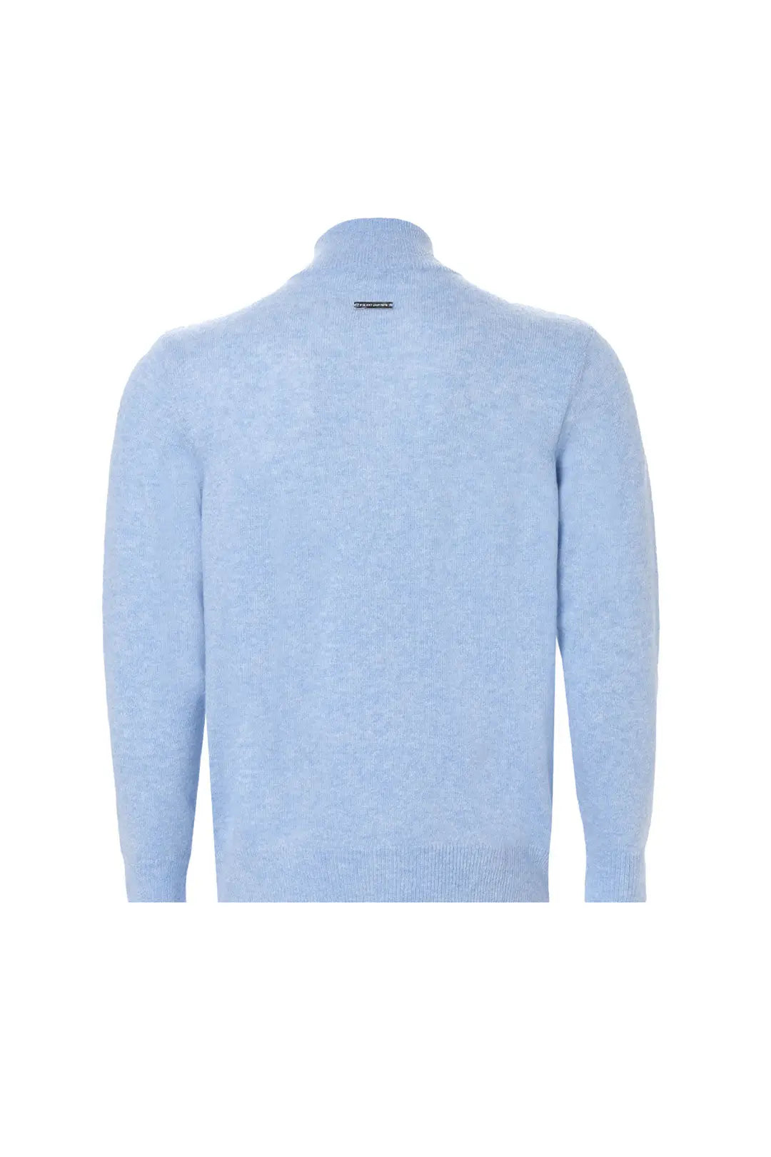 Mavi Saf Kaşmir Fermuarlı Yarım Balıkçı Yaka Uzun Kollu Erkek Kazak Silk and Cashmere